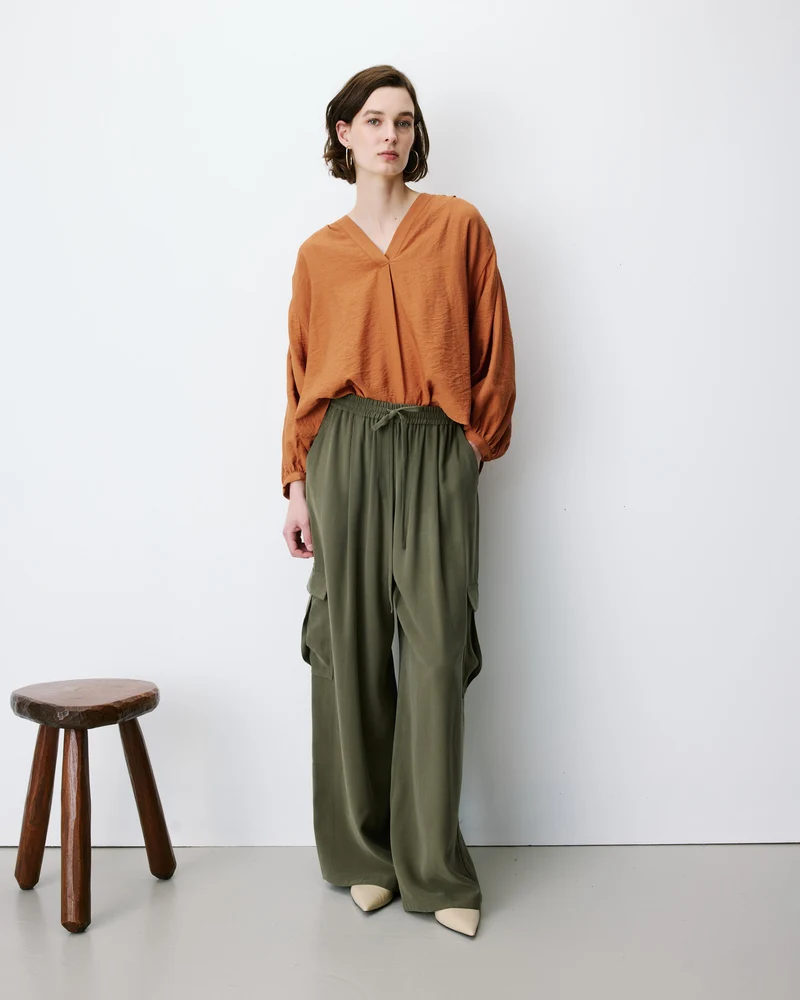 Pantalon cargo oversize taille haute kaki Anvar