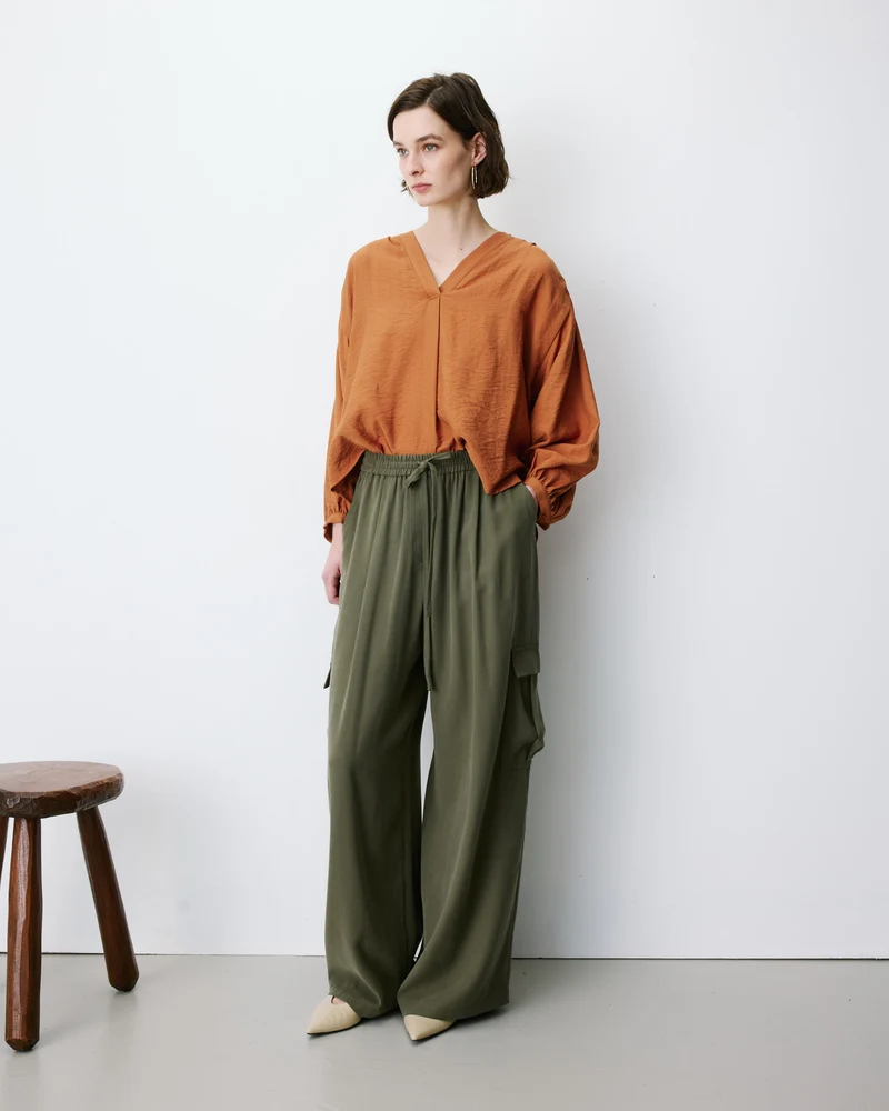 Pantalon cargo oversize taille haute kaki Anvar