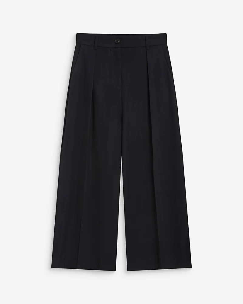 Pantalon tailleur court large à plis marine Atlantis