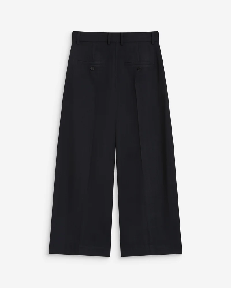 Pantalon tailleur court large à plis marine Atlantis