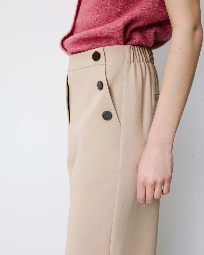Pantalon tailleur large taille haute beige Alexander