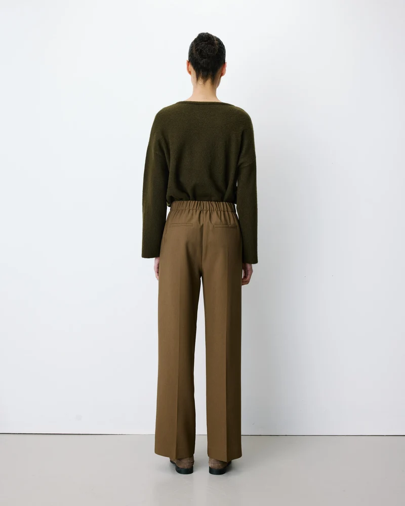 Pantalon tailleur large taille haute kaki Alexander