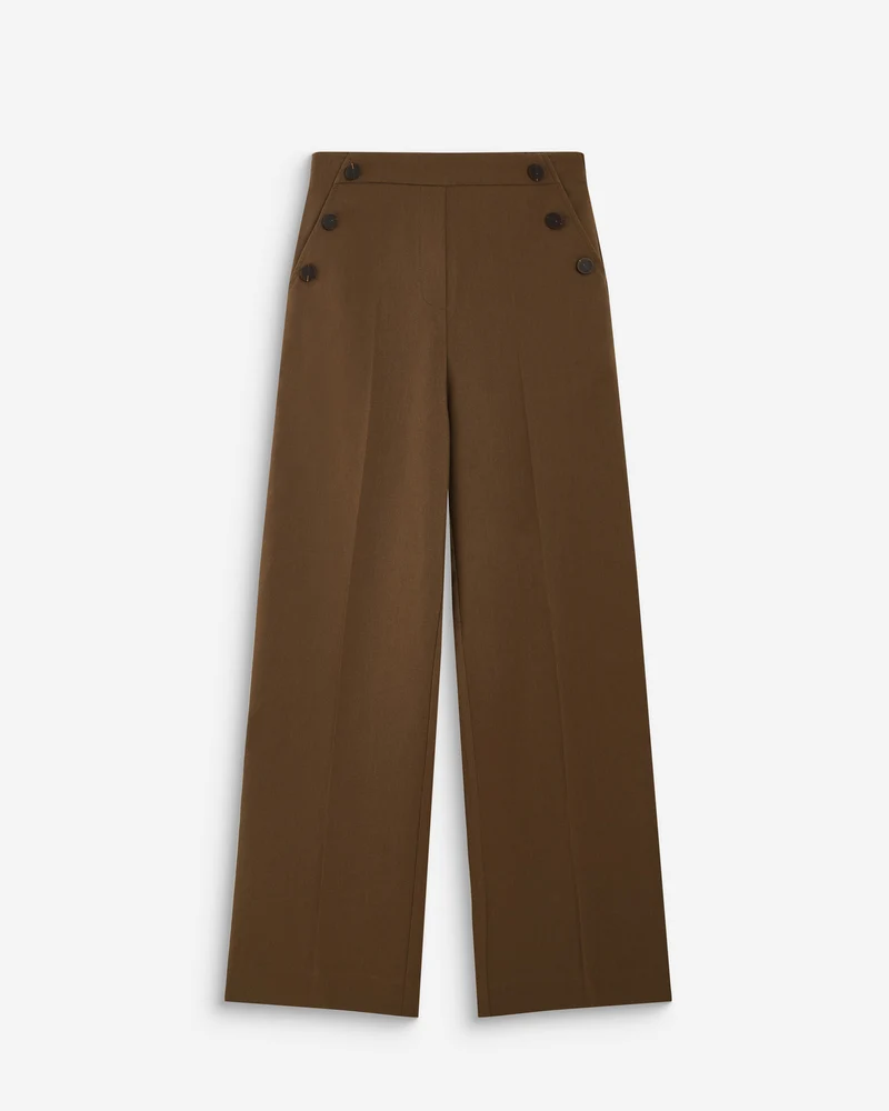 Pantalon tailleur large taille haute kaki Alexander