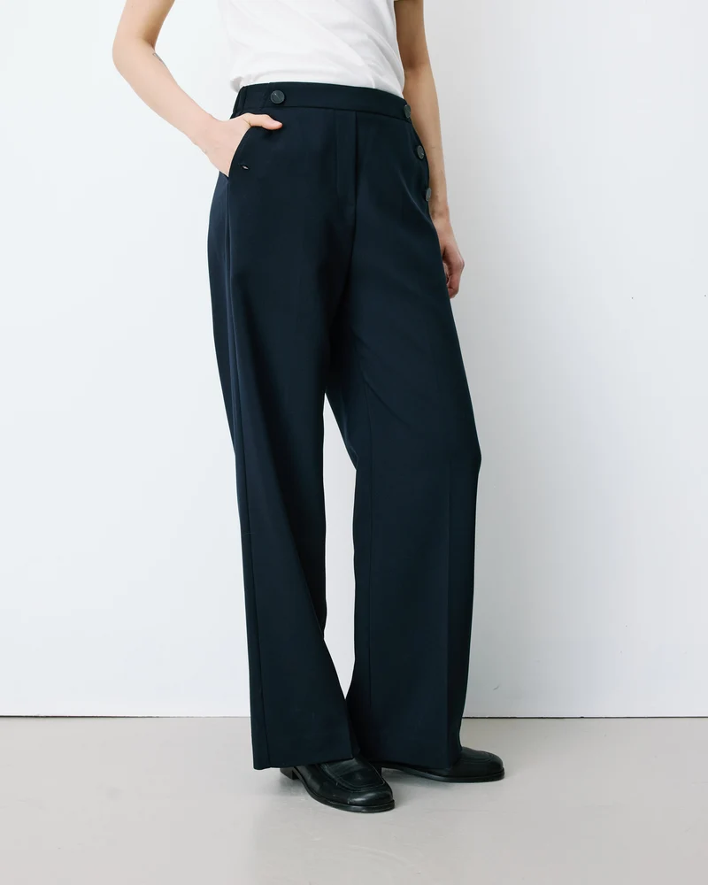 Pantalon tailleur large taille haute marine Alexander