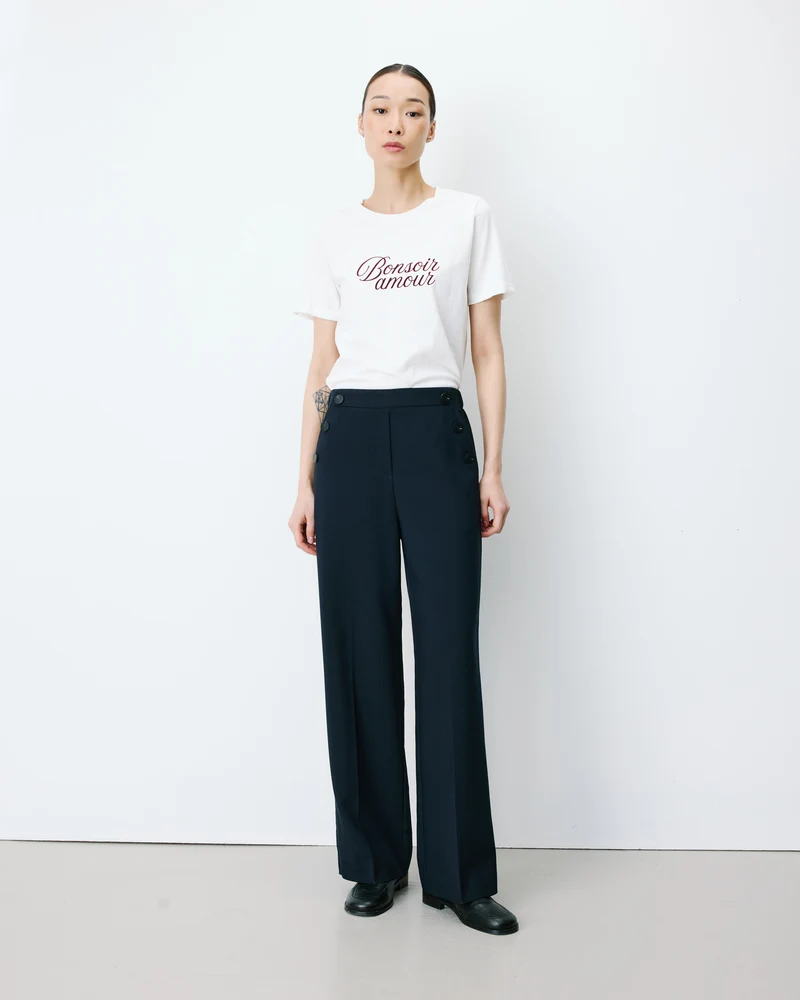 Pantalon tailleur large taille haute marine Alexander