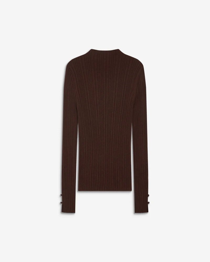 Pull maille fine près du corps col montant chocolat Aloe