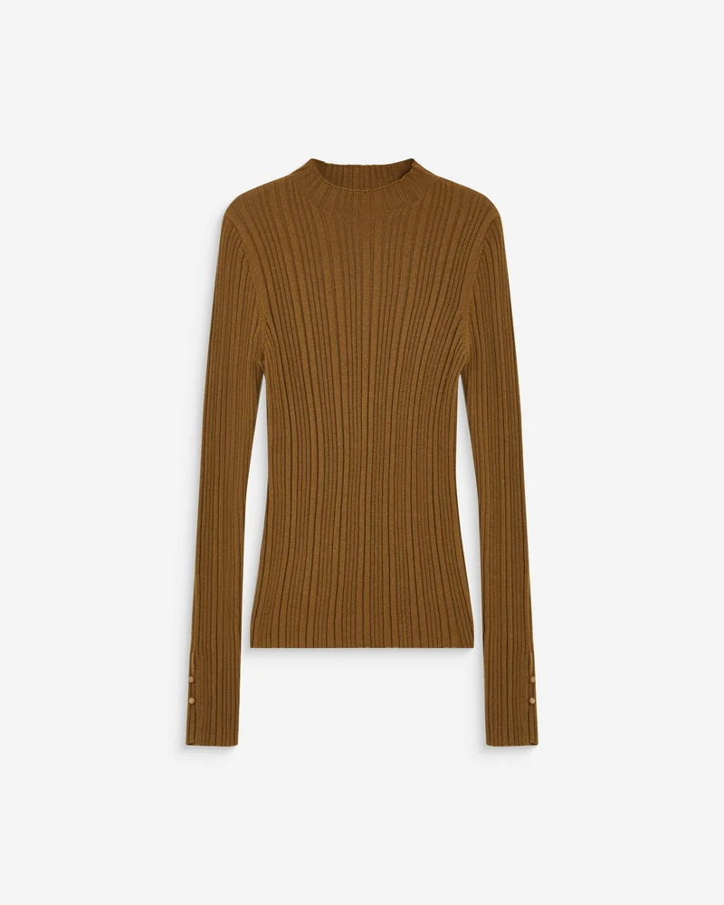 Pull maille fine près du corps col montant olive Aloe