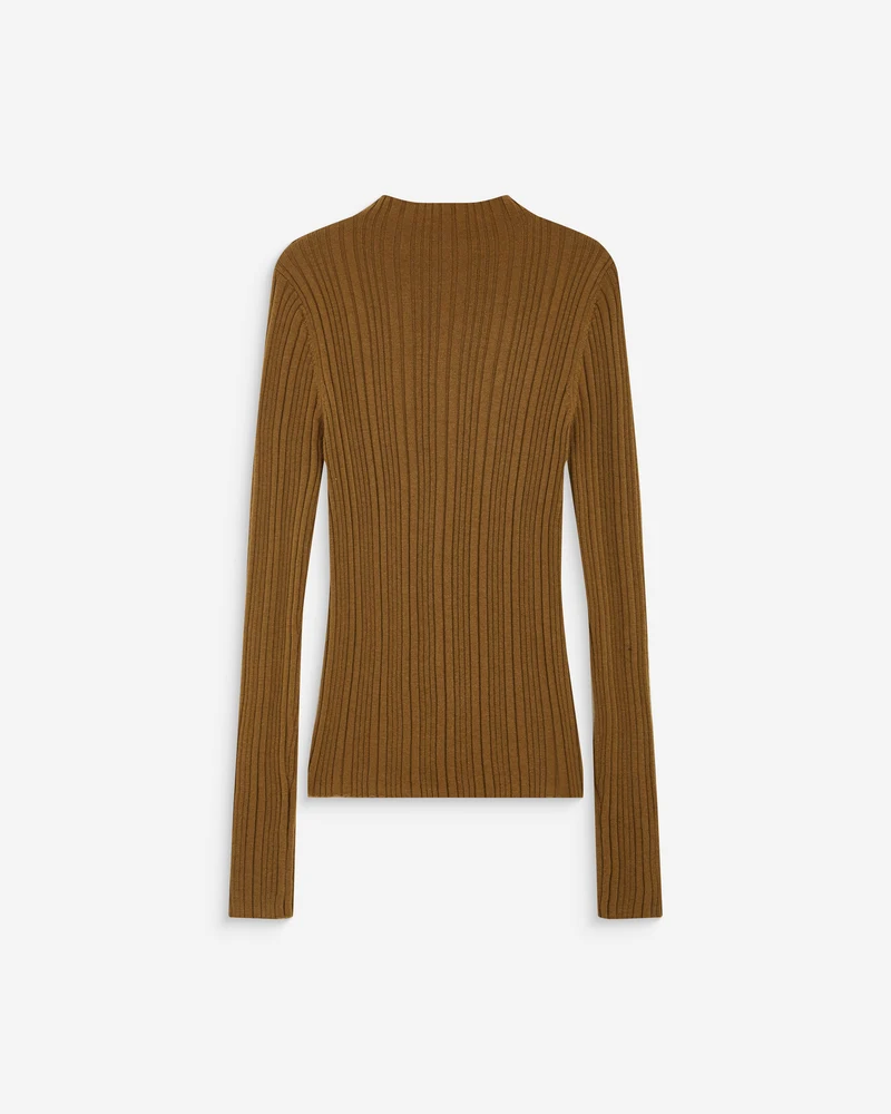 Pull maille fine près du corps col montant olive Aloe