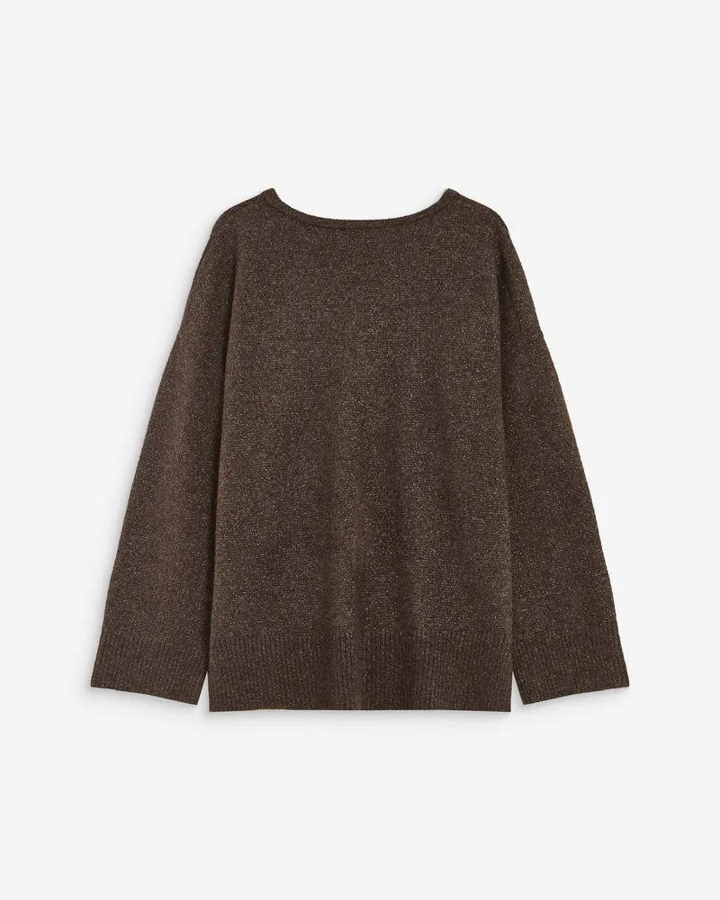 Pull ample col V en maille lurex chocolat Salvador