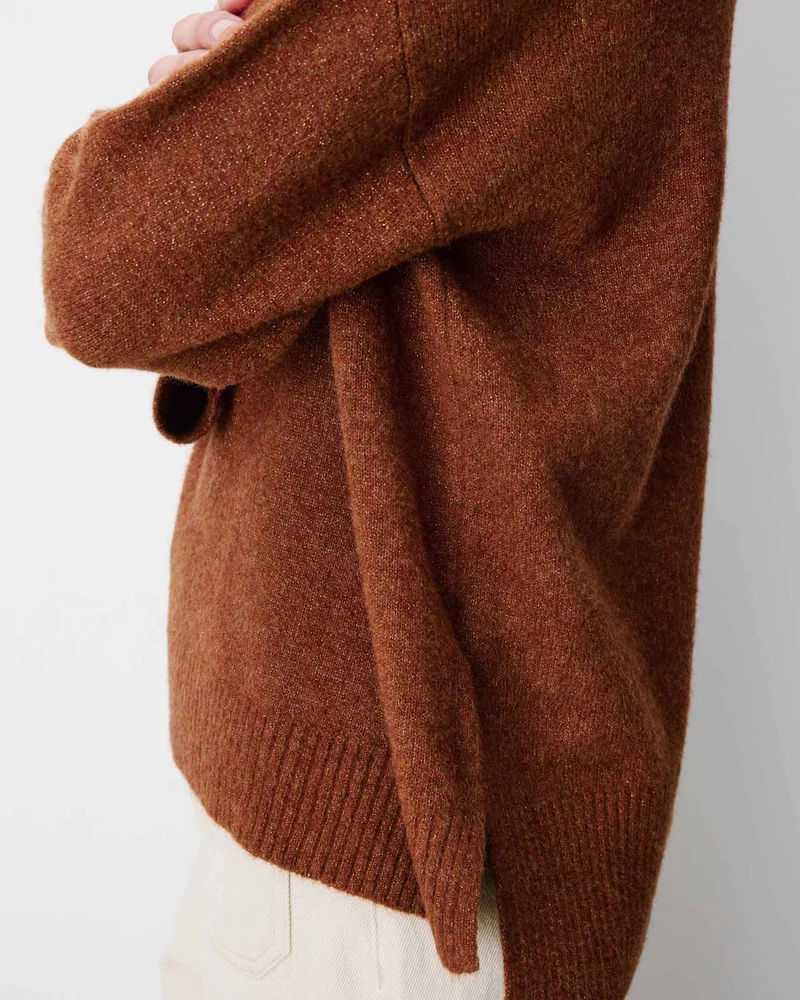 Pull ample col V en maille lurex coffee Salvador