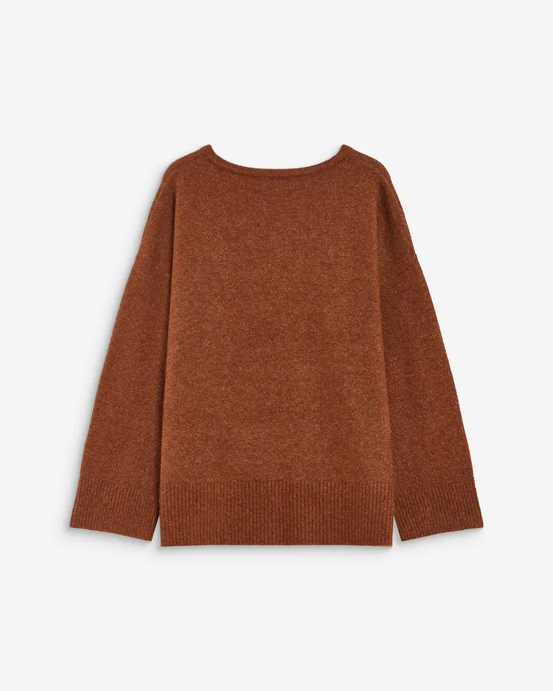 Pull ample col V en maille lurex coffee Salvador