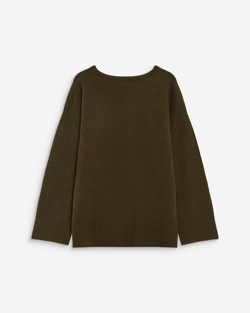 Pull ample col V en maille lurex kaki Salvador