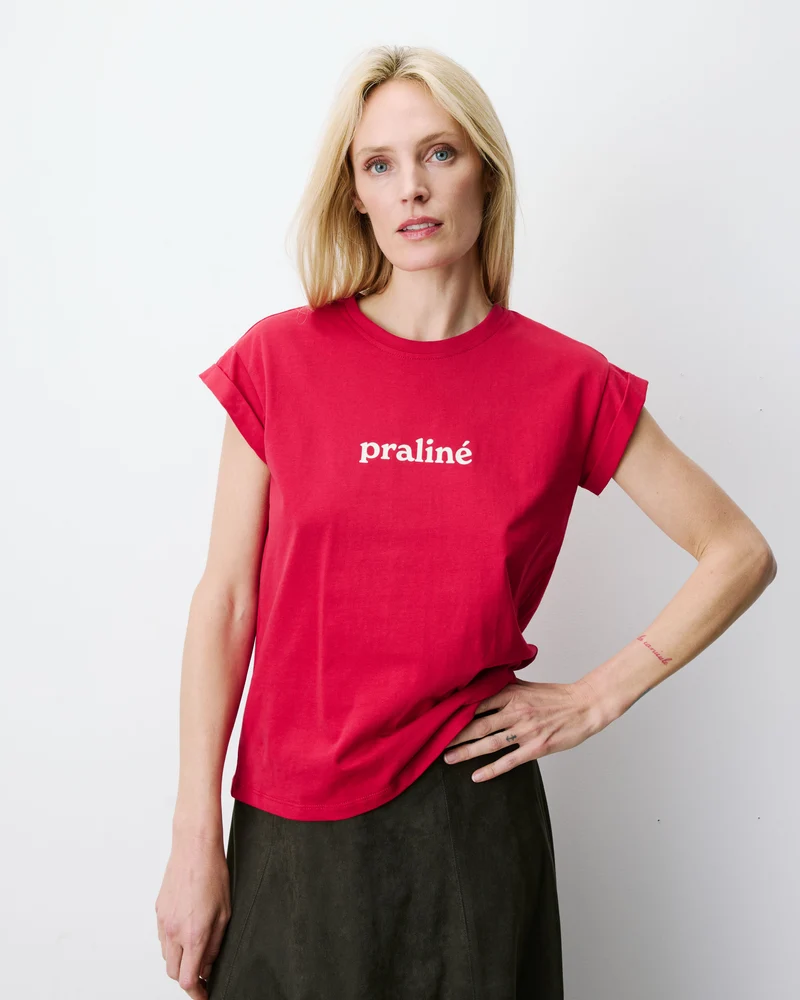 T-shirt en coton manches courtes à inscription rouge Atlas
