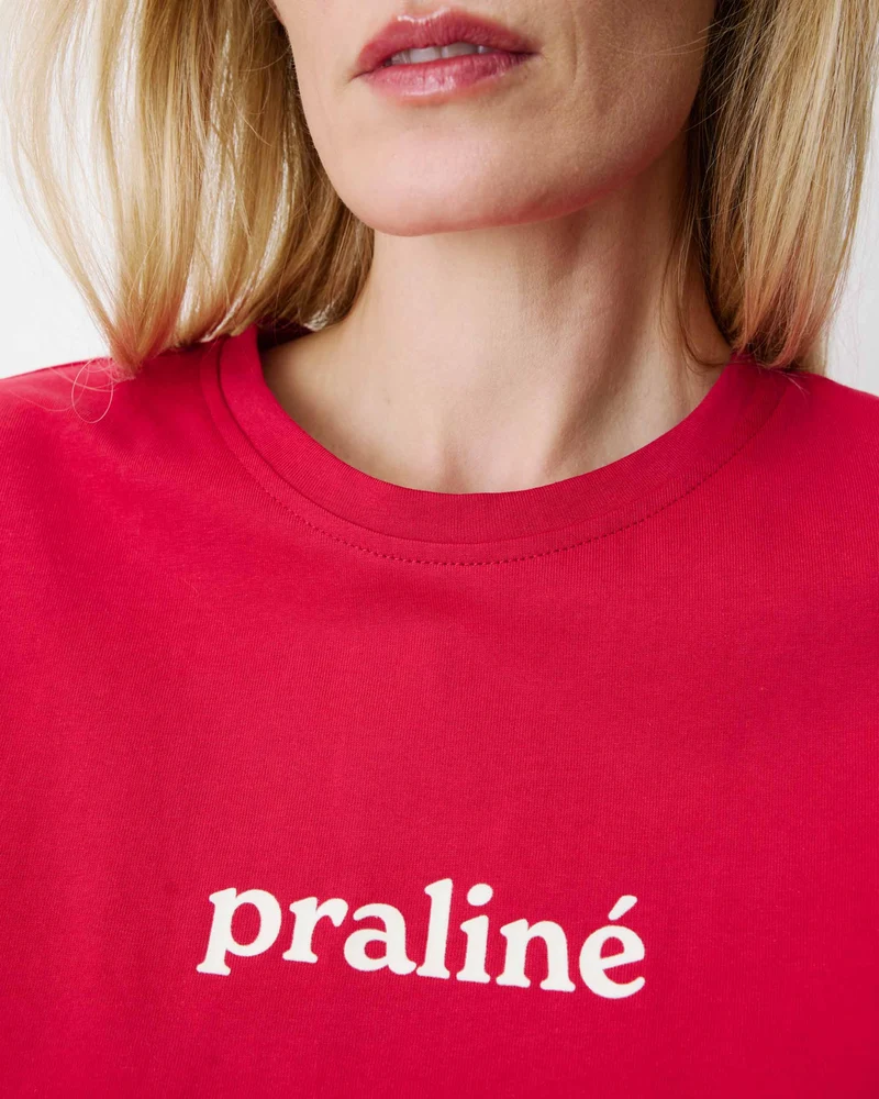 T-shirt en coton manches courtes à inscription rouge Atlas