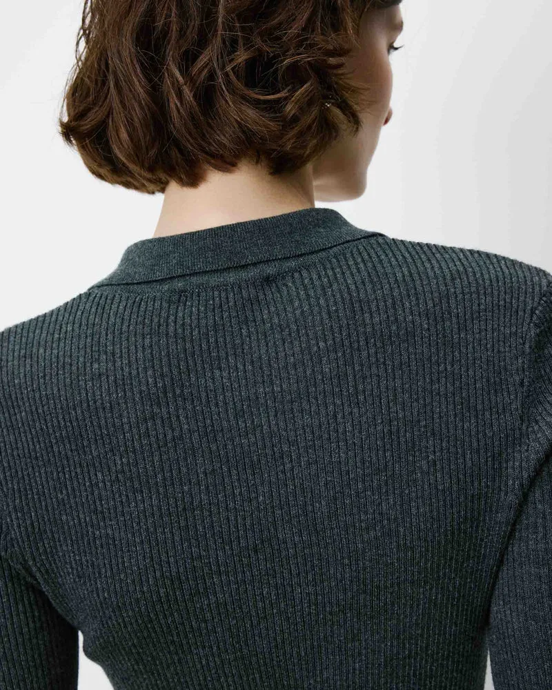 Pull ajusté col polo en maille côtelée anthracite Angelo