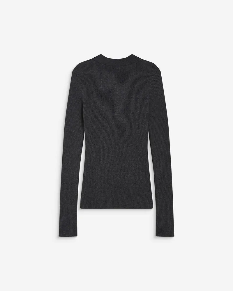 Pull ajusté col polo en maille côtelée anthracite Angelo