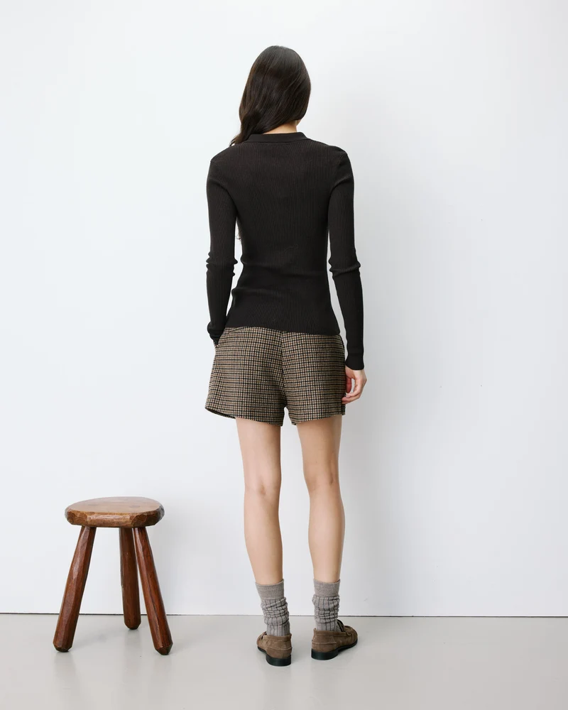 Pull ajusté col polo en maille côtelée chocolat Angelo