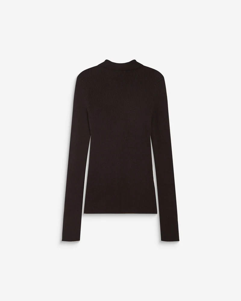 Pull ajusté col polo en maille côtelée chocolat Angelo