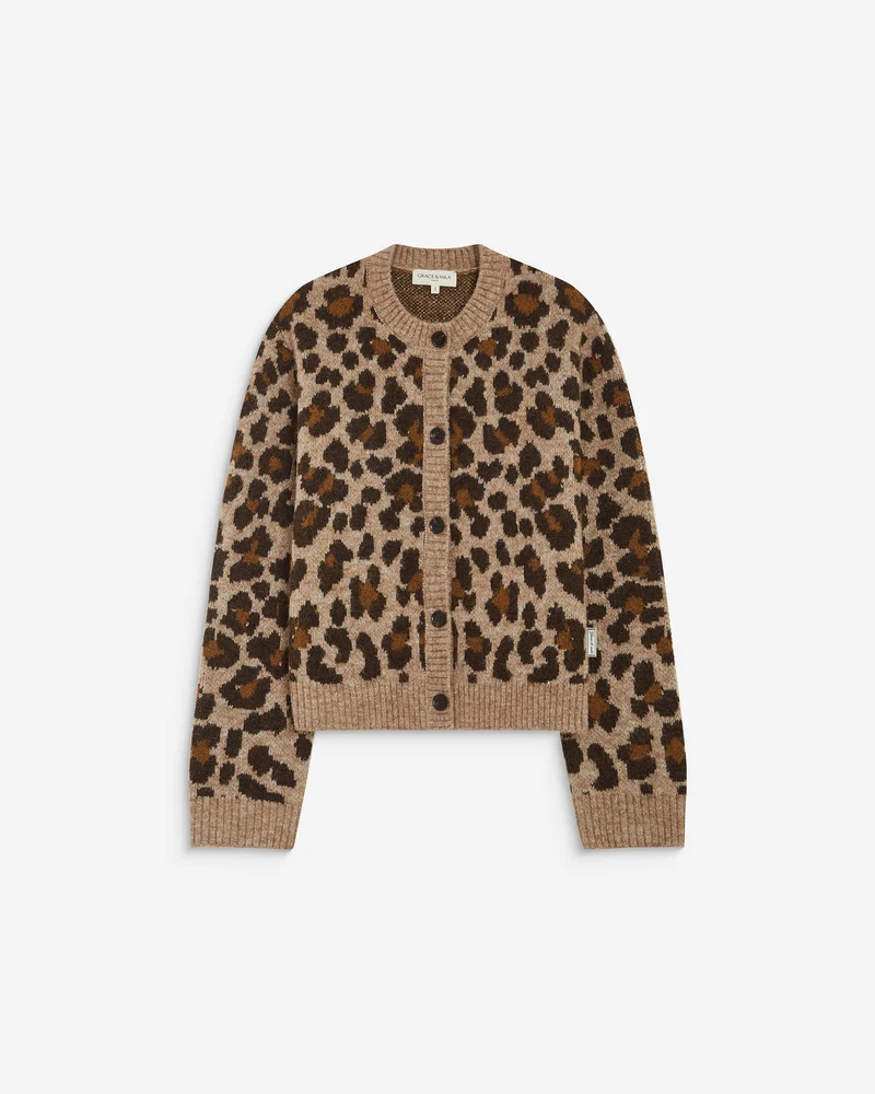 Cardigan manches longues col rond à motif leo Agnes
