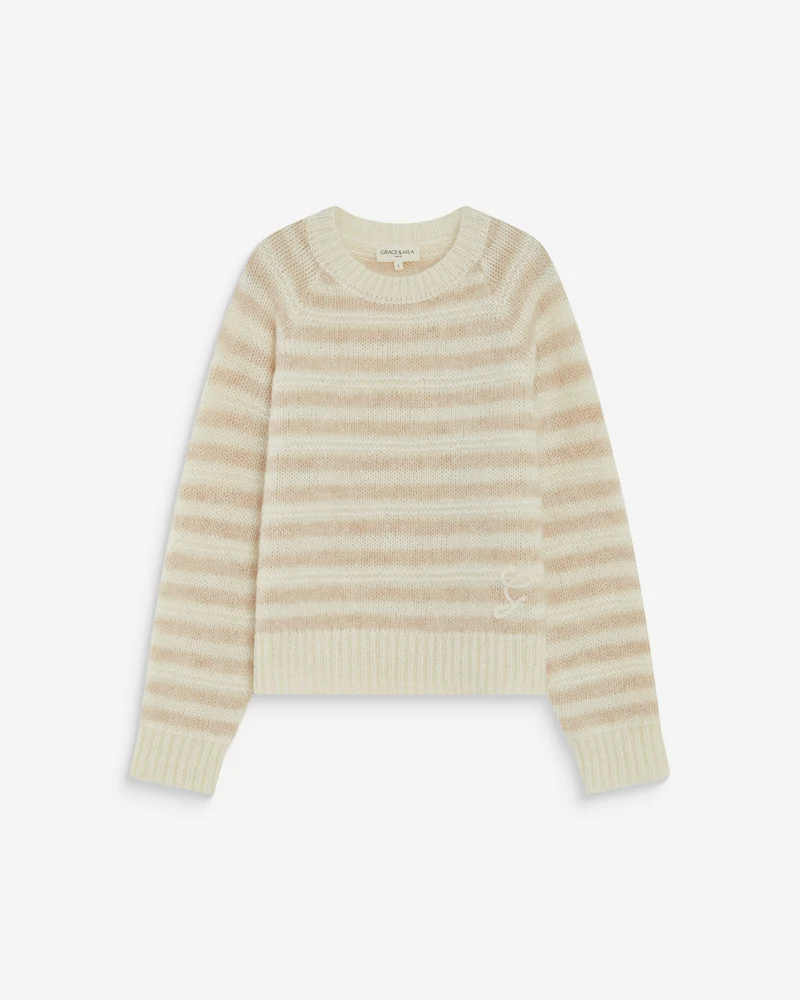 Pull à rayures en alpaga et laine mélangée beige Aimond