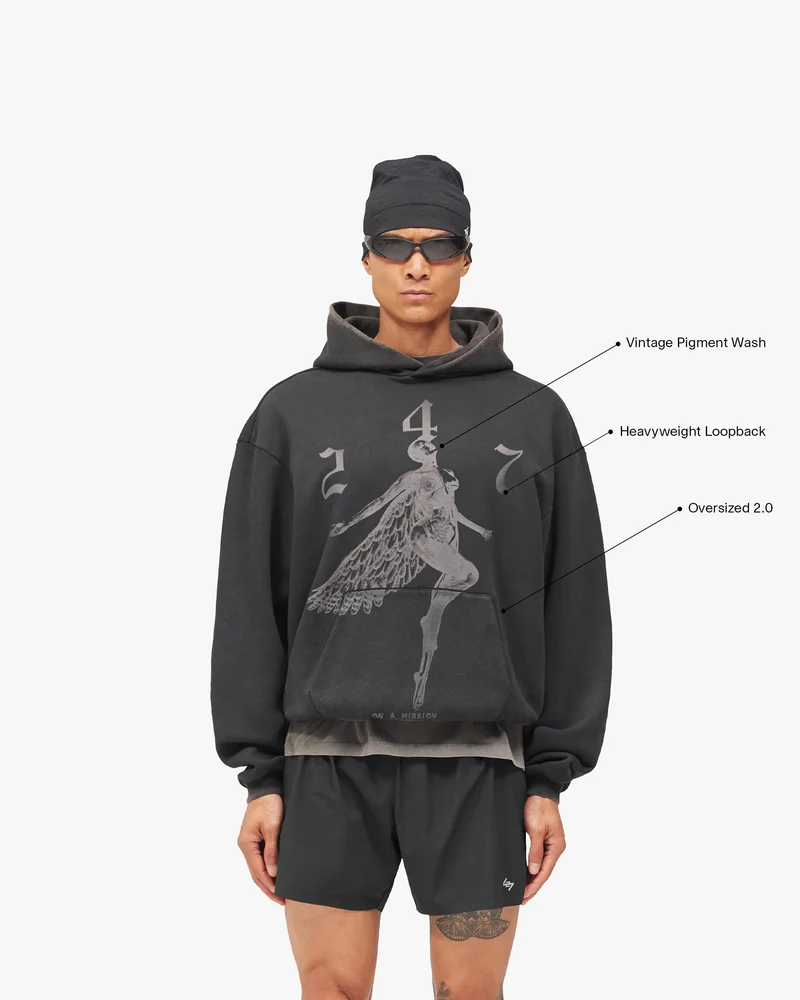 247 Fallen Angel Graphic Hoodie - Vintage Black