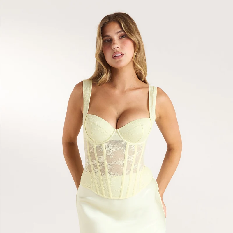 Top Corset Effet Sablier - Jaune Citron