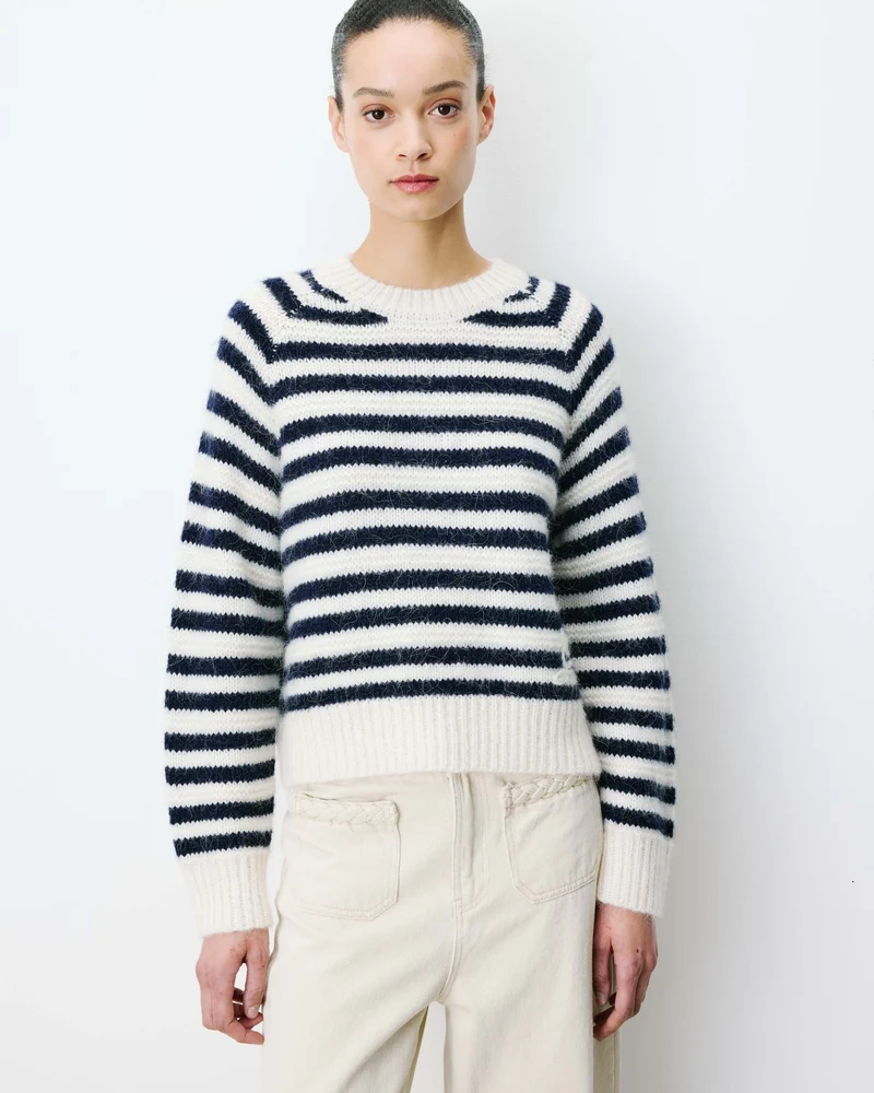Pull à rayures en alpaga et laine mélangée marine Aimond
