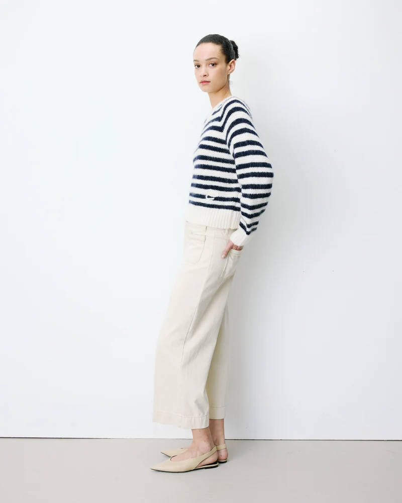 Pull à rayures en alpaga et laine mélangée marine Aimond