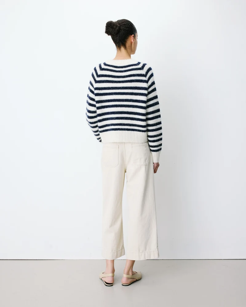 Pull à rayures en alpaga et laine mélangée marine Aimond