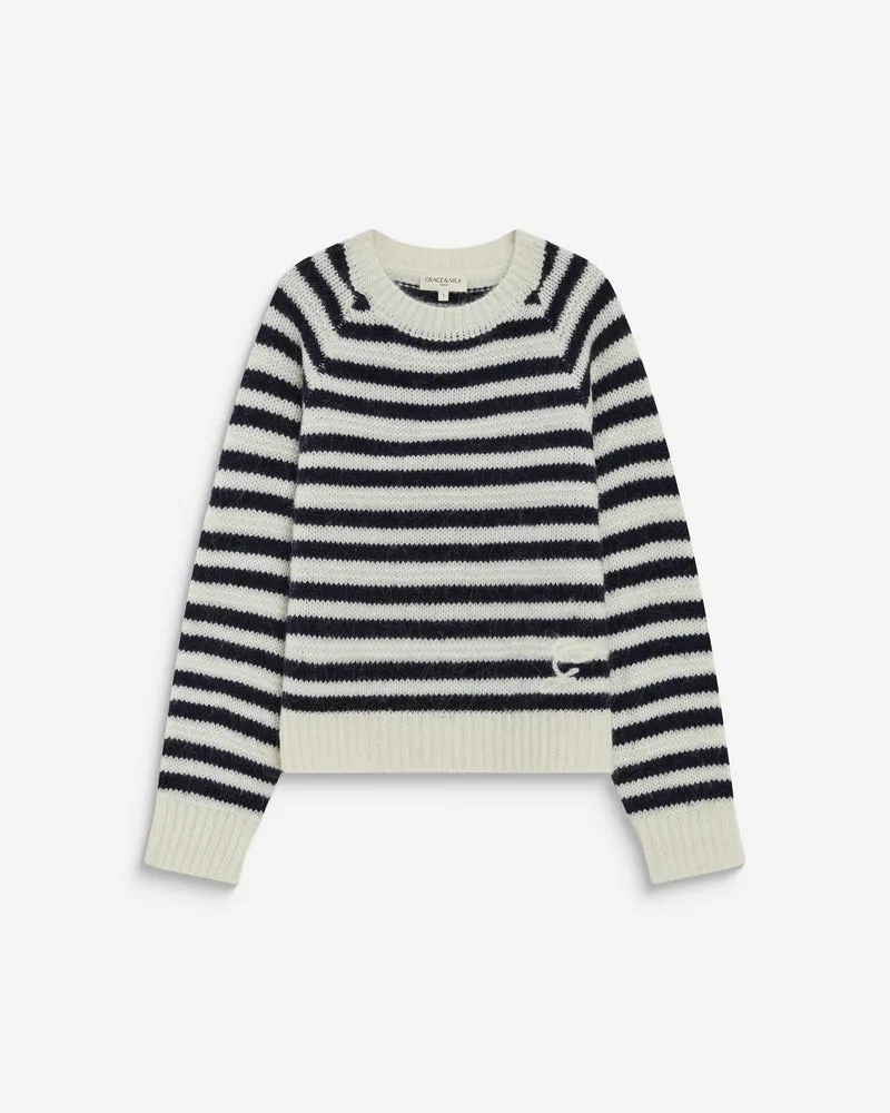 Pull à rayures en alpaga et laine mélangée marine Aimond