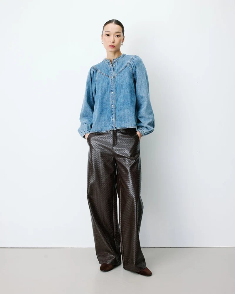 Blouse en denim évasée manches longues lightblue Anaelle