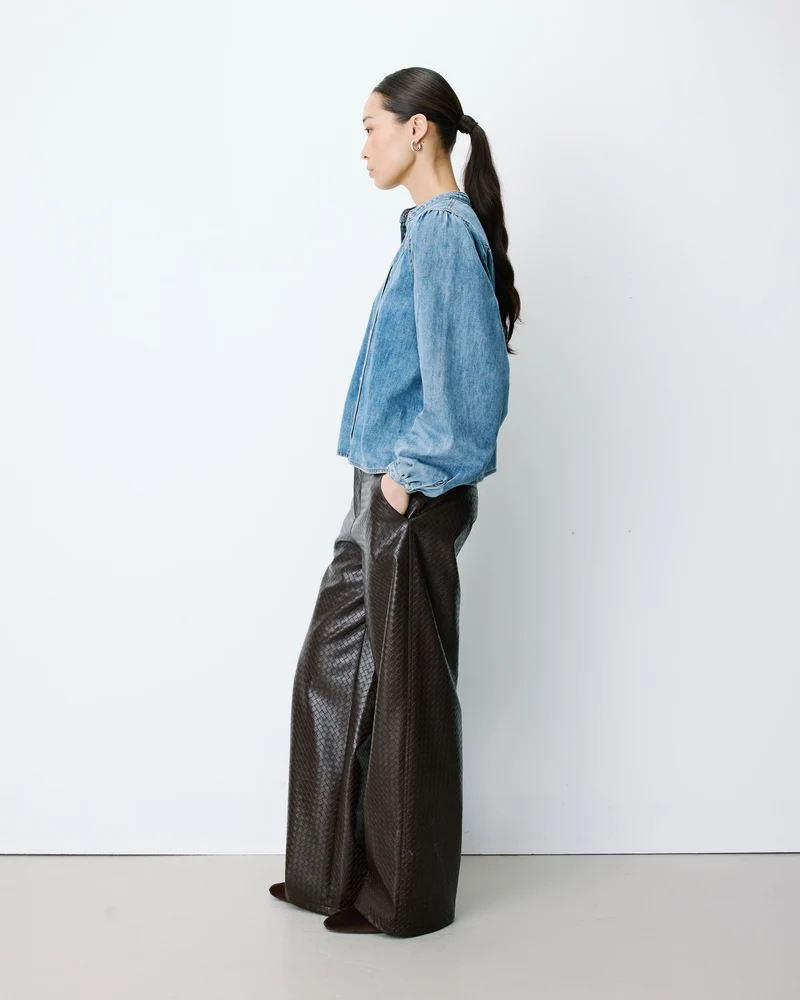 Blouse en denim évasée manches longues lightblue Anaelle