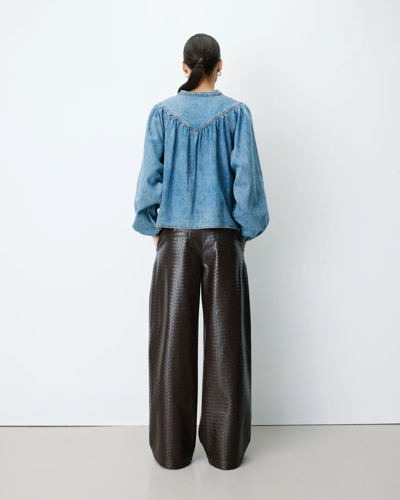 Blouse en denim évasée manches longues lightblue Anaelle