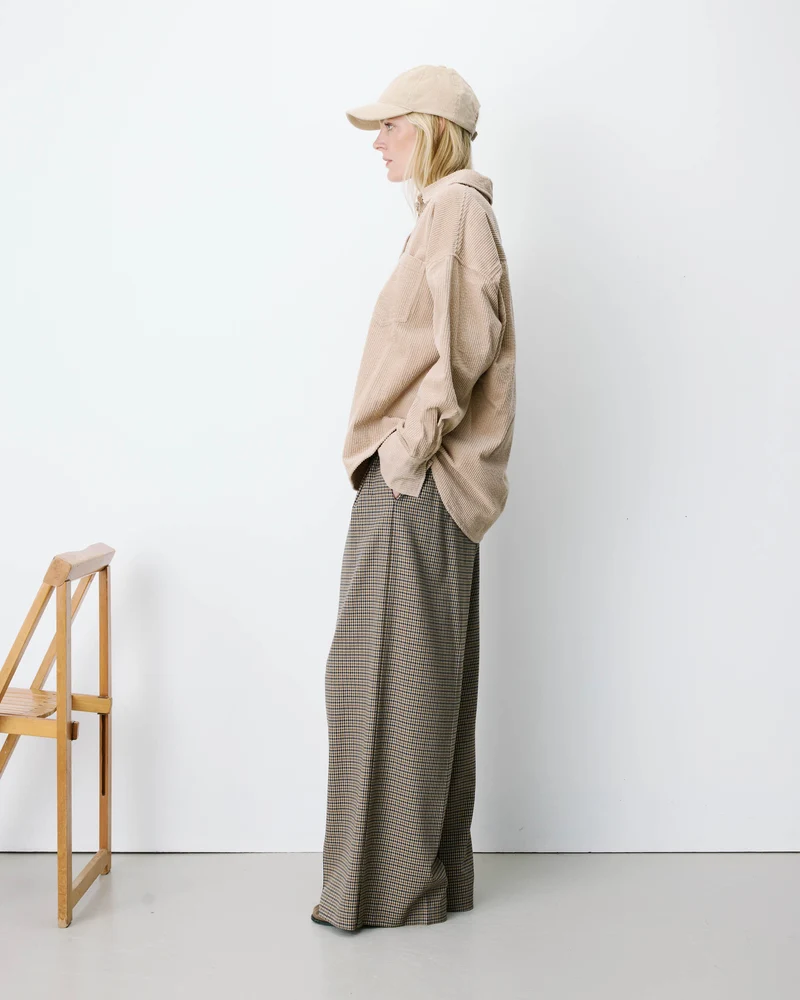 Chemise oversize en velours côtelé beige Ange