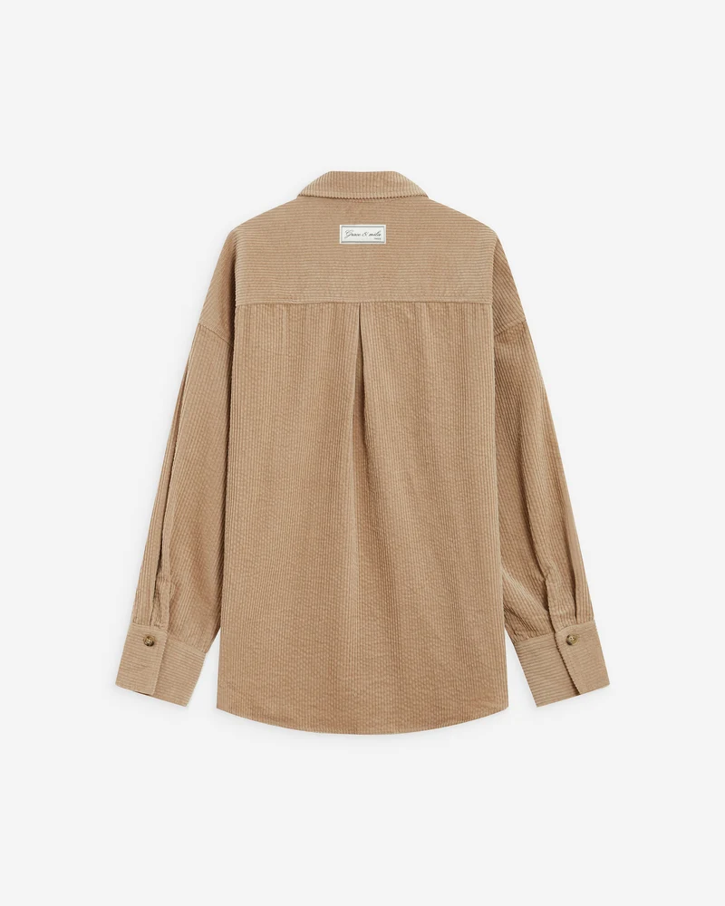 Chemise oversize en velours côtelé beige Ange