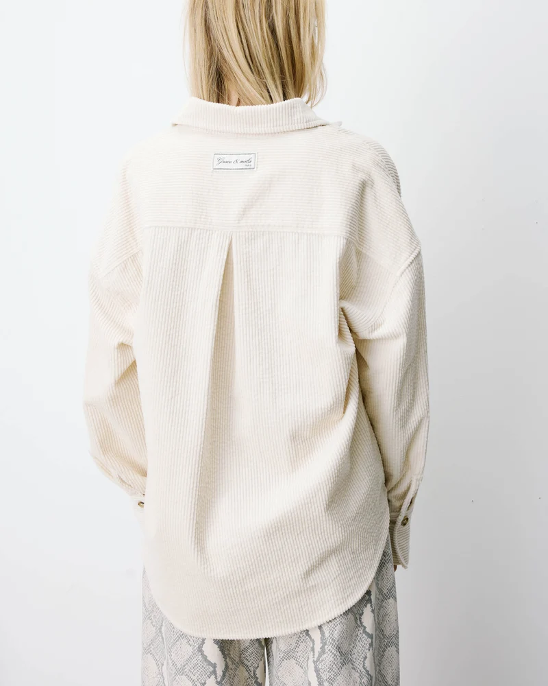 Chemise oversize en velours côtelé ecru Ange