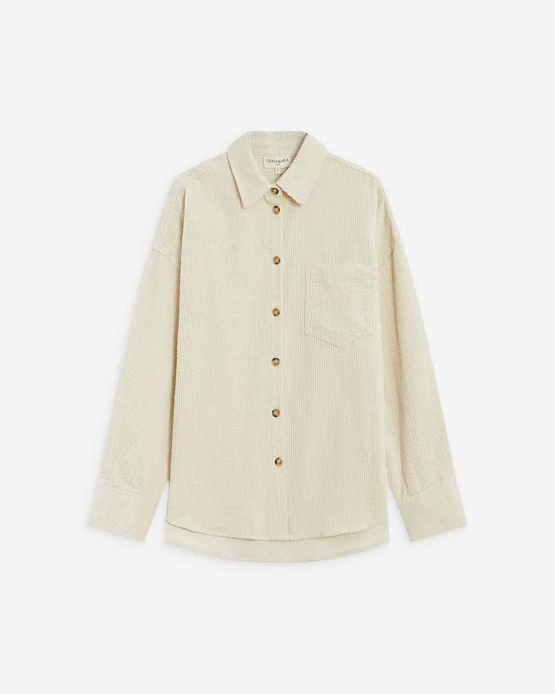 Chemise oversize en velours côtelé ecru Ange