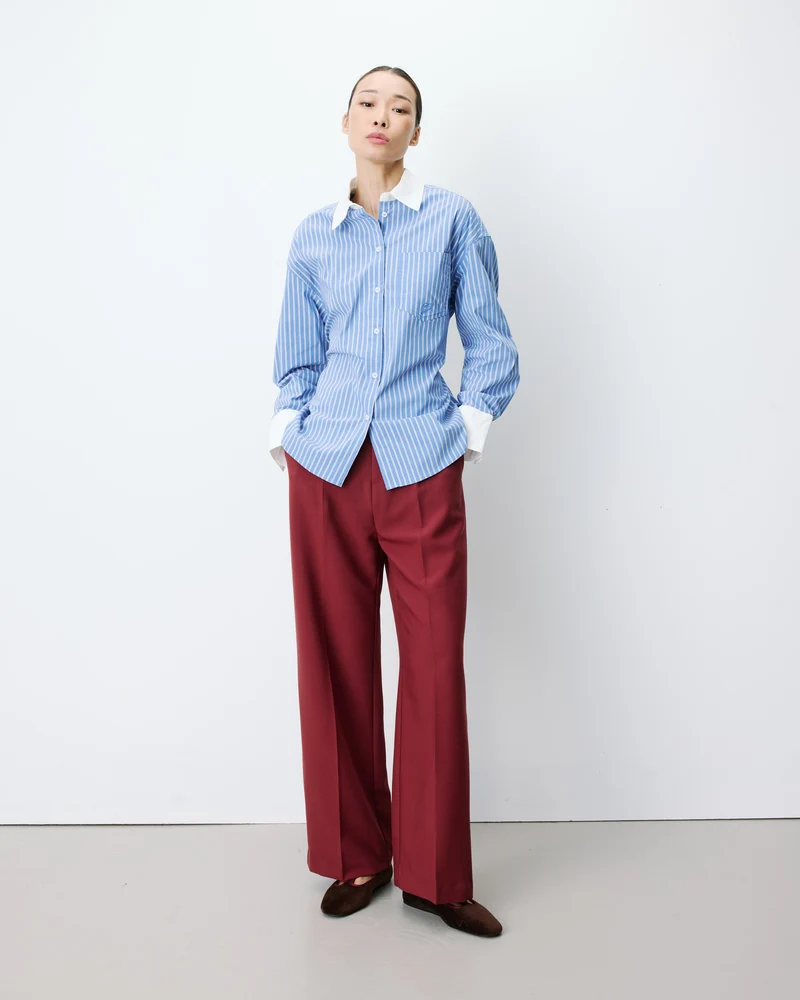 Chemise rayée oversize lien à nouer au dos bleuet Aubrey