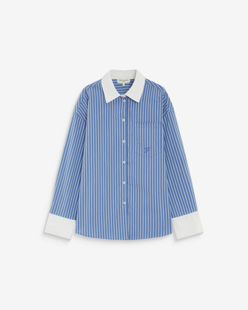Chemise rayée oversize lien à nouer au dos bleuet Aubrey