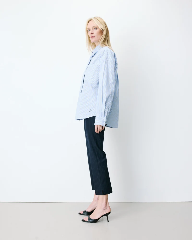 Chemise rayée oversize à cravate amovible ciel Athena