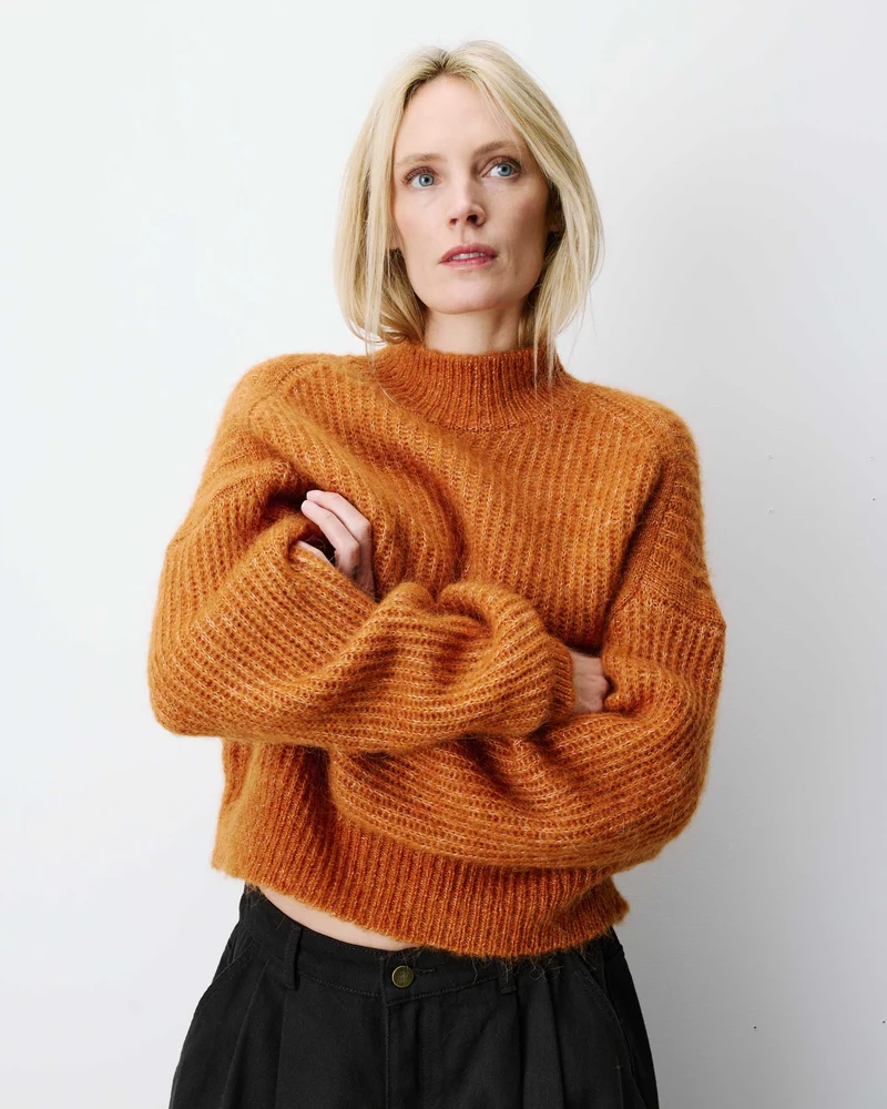 Pull ample en alpaga et laine mélangée camel Agostino