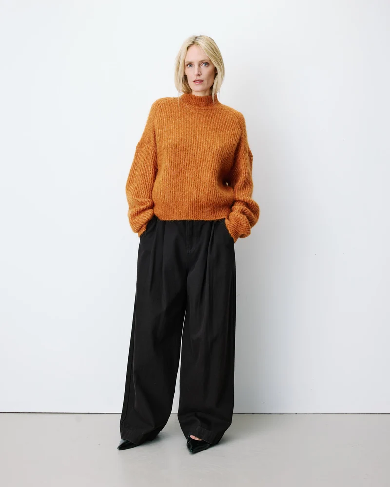 Pull ample en alpaga et laine mélangée camel Agostino