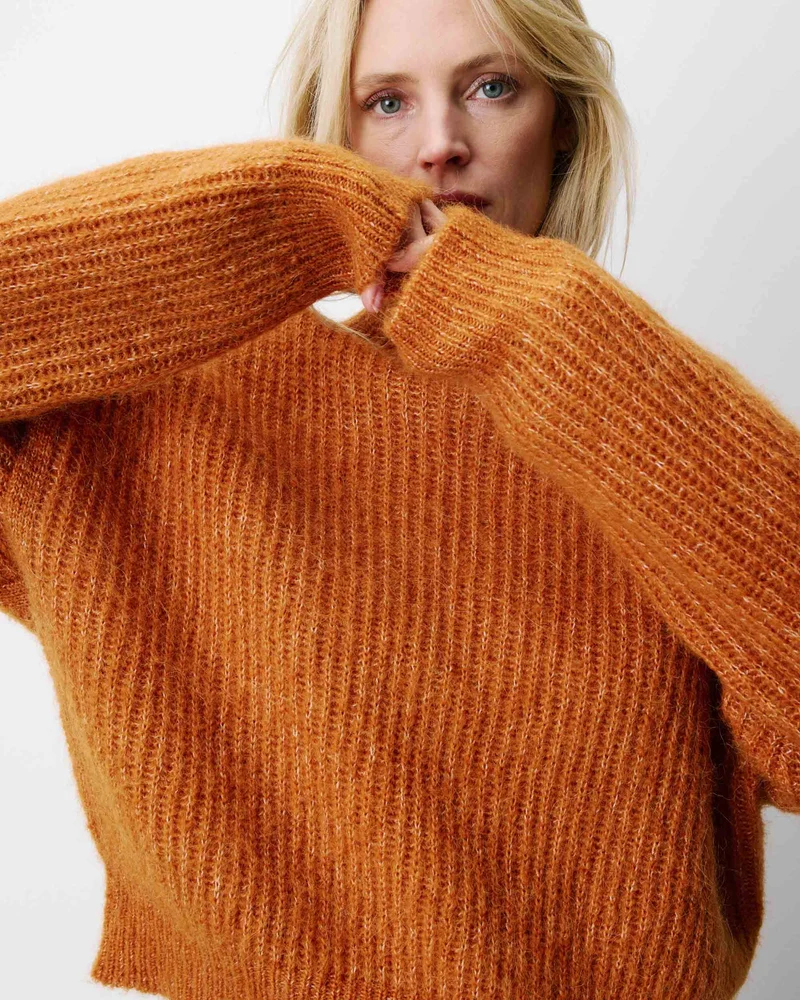 Pull ample en alpaga et laine mélangée camel Agostino