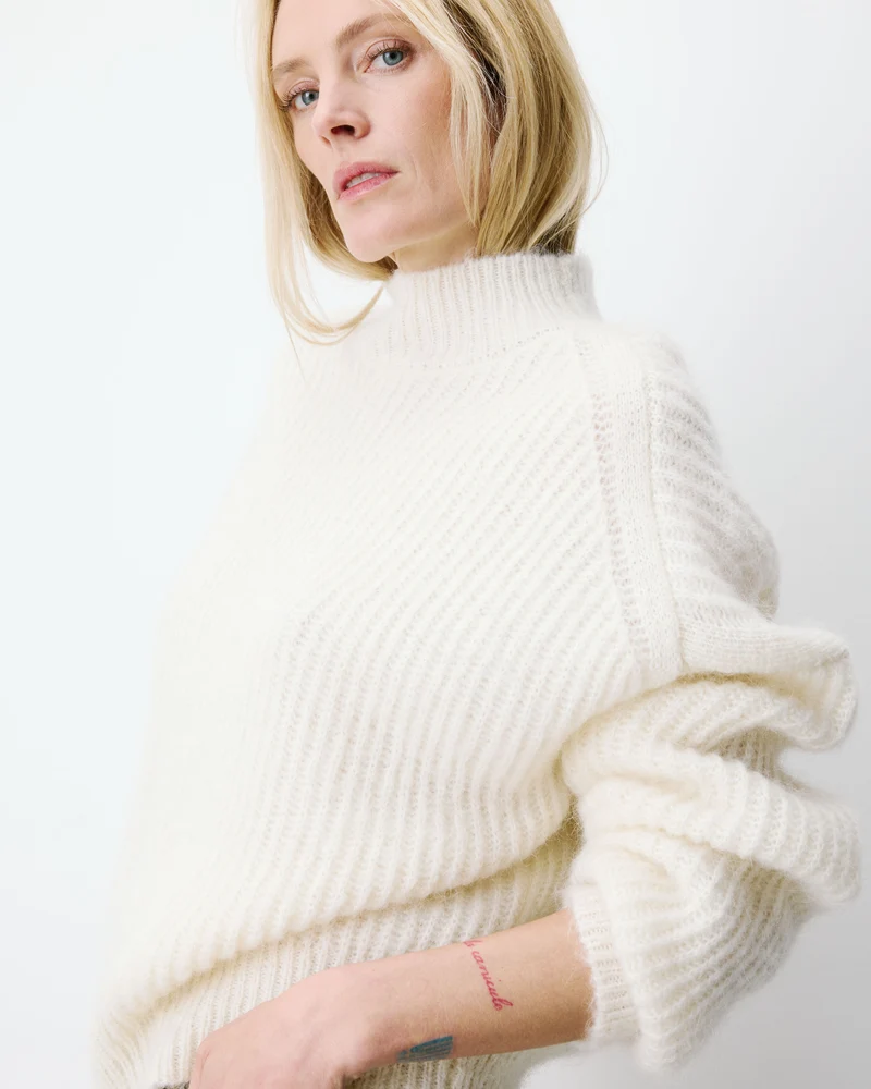Pull ample en alpaga et laine mélangée ivoire Agostino