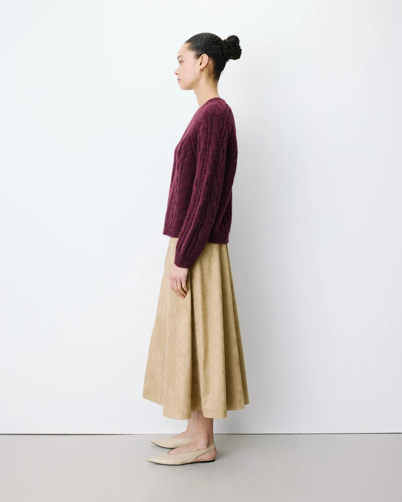 Pull torsadé ample col rond aubergine Amparo