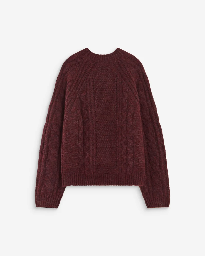 Pull torsadé ample col rond aubergine Amparo