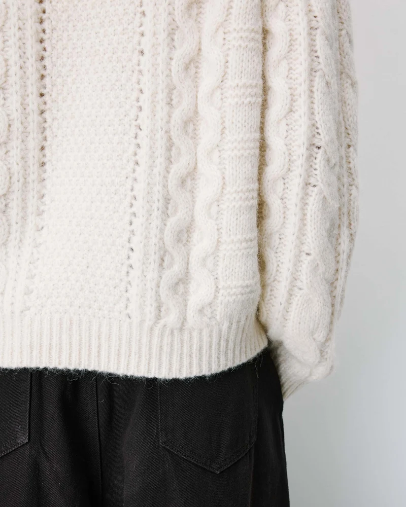 Pull torsadé ample col rond ecru Amparo