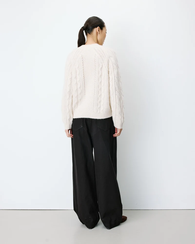 Pull torsadé ample col rond ecru Amparo