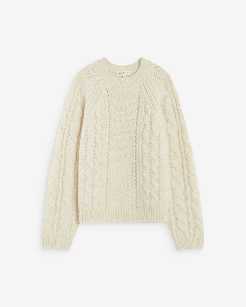 Pull torsadé ample col rond ecru Amparo