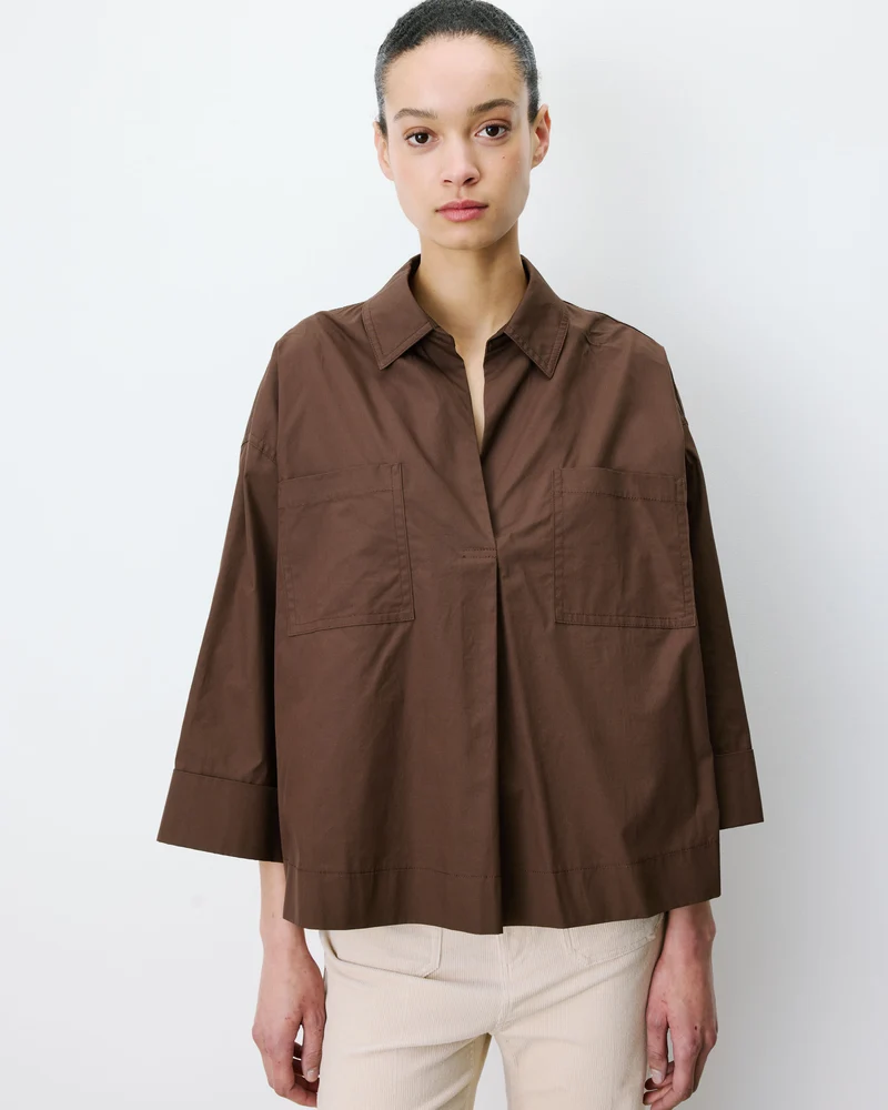 Blouse oversize manches larges en coton chocolat Ambre